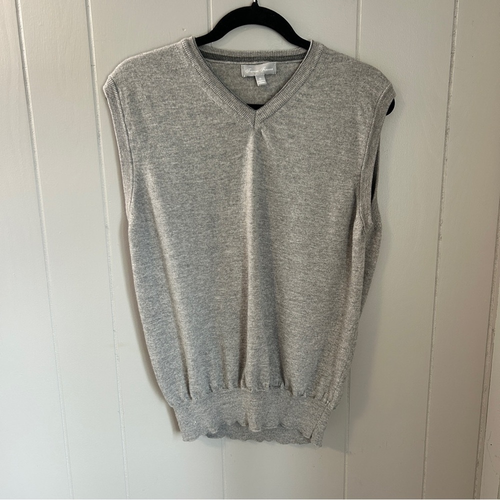 Toscano Firenze Gray Merino Wool V-Neck Sweater Vest Size XL